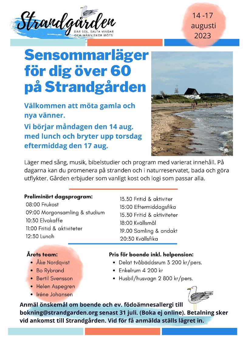 Sensommarläger på Strandgården 14 - 17 augusti.